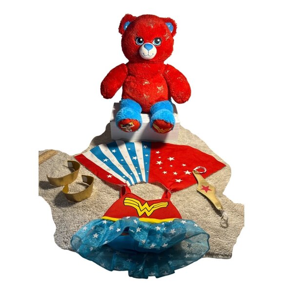 Build A Bear Workshop Wonder Woman Plush Bear With Cape & Tutu 16" Red Blue Gold - Picture 6 of 16